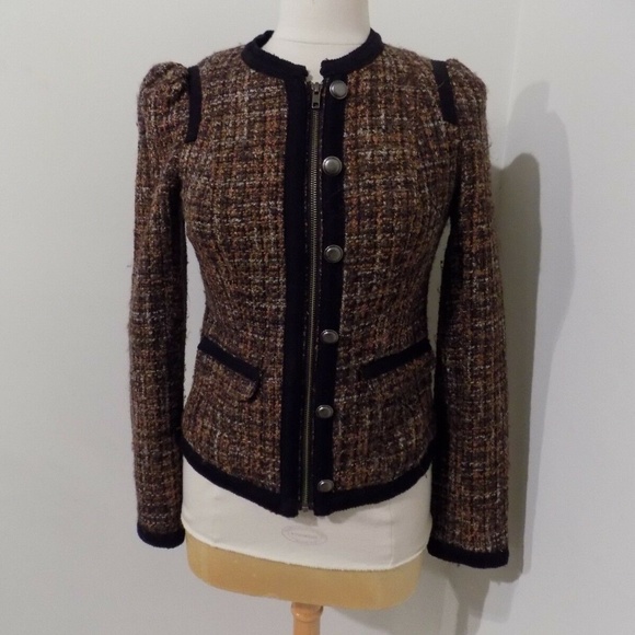 FREE PEOPLE Brown Orange Beige Black Tweed Coat, 2 - Picture 2 of 5
